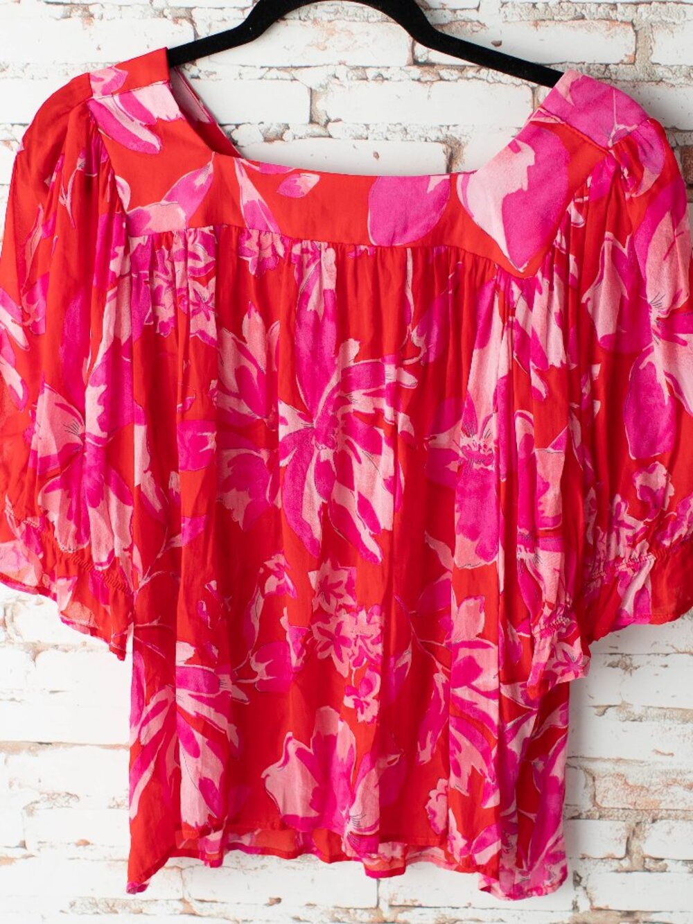 Karen Kane Red and Hot Pink Floral Peasant Blouse
